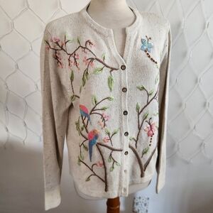 Crazy Horse (Liz Claiborne) Embroidered Cardigan Sweater • Coastal• Petite Large